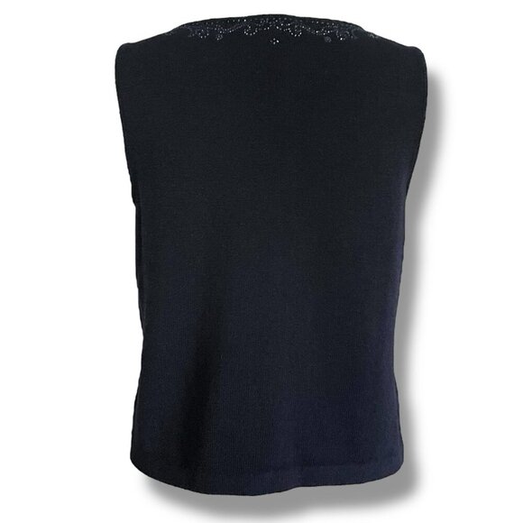 St John Womens Shell Top Sz Medium Black Santana Knit Crystal Neckline Luxury - Picture 5 of 7